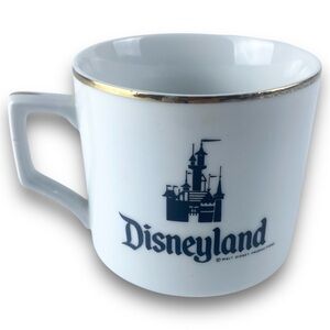 Vintage Disney Disneyland Castle Ceramic Coffee Mug White/Black Gold Trim Japan